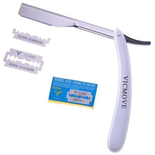 Miniatura 3 de Navaja de afeitar profesional de borde recto con 100 cuchillas Derby, 100% acero inoxidable, 1 navaja + 20 cuchillas 1 Razor + 20 Blades