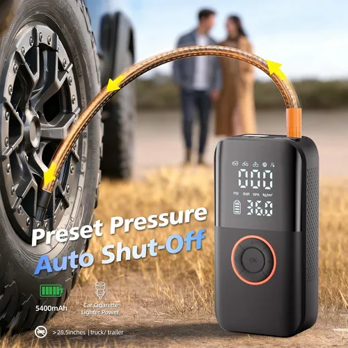 Miniatura 4 de Bomba de aire para neumáticos de automóvil, bomba de neumáticos inalámbrica de 150 PSI, 12 V CC y batería de doble potencia, compresor de aire