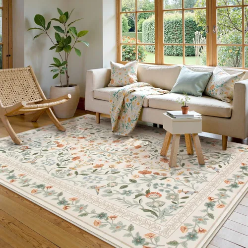Miniatura 16 de Lahome Alfombra Floral Lavable de 3 x 5 Pies, Alfombras Pequeñas para Dormitorio, Suave Antideslizante, Alfombras para Entrada, Alfombra de Pila