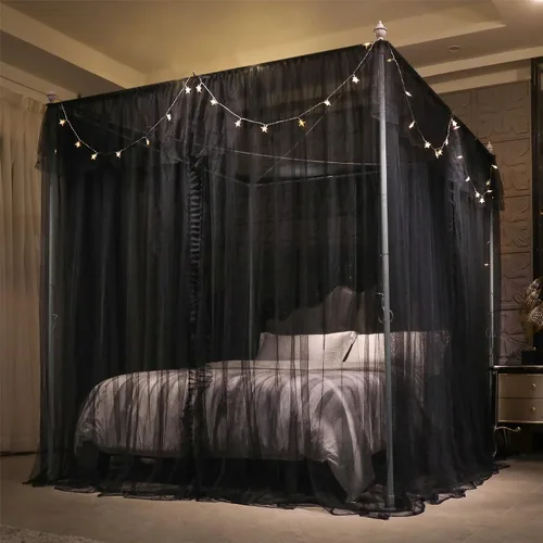 Miniatura 4 de VETHIN Cortina de Dosel de Cama de Princesa con Volantes de 4 Postes de Esquina - Red de Tul de Doble Capa Acogedora con 4 Aberturas, Mosquitera