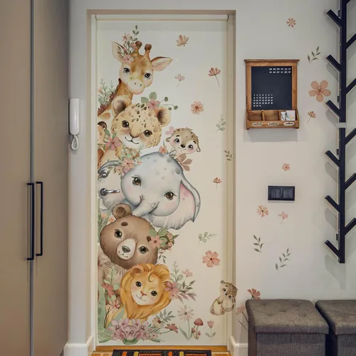 Miniatura 16 de Calcomanías de pared de animales de acuarela de 56.29 x 44.88 pulgadas, calcomanías de animales de selva, tigre, elefante, cebra, jirafa, mono