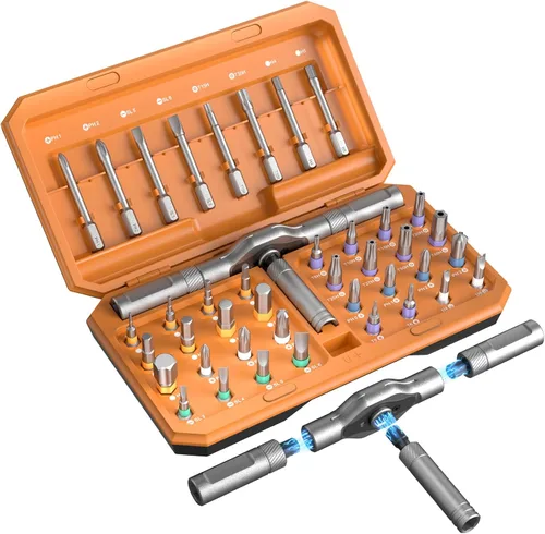 Juego de destornilladores de trinquete magnéticos 42 en 1 con mango en T desmontable y funda, kit de controlador de precisión multibit para