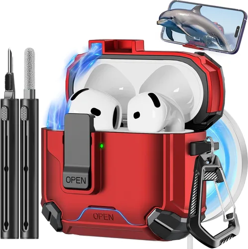 Miniatura 39 de Pohgelan - Funda compatible con AirPods Pro 2ª/1ª (azul) Cerradura magnética automática con kit de limpieza, compatible con Magsafe