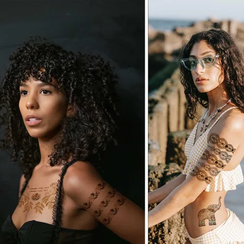 Miniatura 7 de 12 hojas de tatuajes temporales metálicos dorados destellantes para mujeres y niñas, impermeables, dorados y plateados, calcomanías de tatuaje