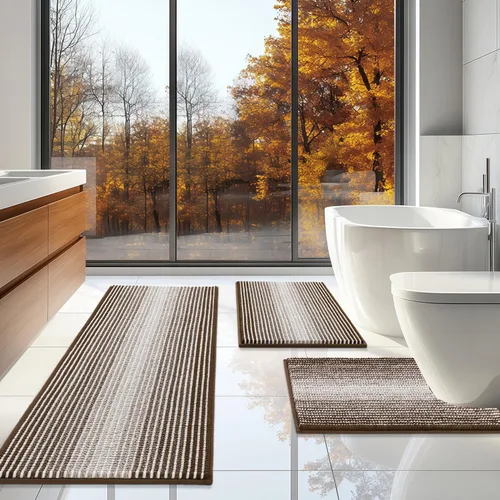 Miniatura 16 de BSICPRO Juego de alfombras de baño de 3 piezas, alfombrillas de inodoro en forma de U con contorno, juego de alfombrilla de baño, alfombrilla