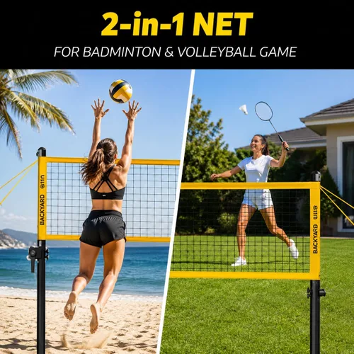 Miniatura 3 de A11N SPORTS Outdoor Volleyball and Badminton Combo Set - Includes Adjustable Height Anti-Sag Net, Volleyball, Air Pump, 4 Badminton Rackets, 2