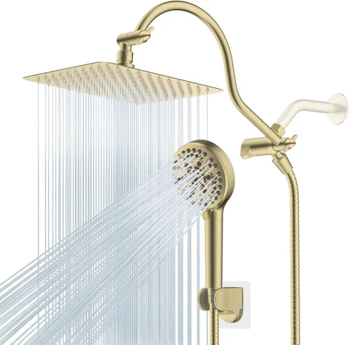 Miniatura 12 de Hibbent All Metal Combo de Cabezal de Ducha de Lluvia de 12 pulgadas con Doble Filtro, Cabezal de Ducha de Mano de Alta Presión con Brazo de Acabado