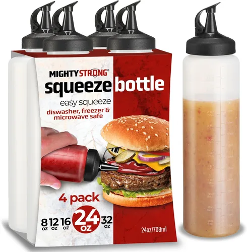 Miniatura 8 de Paquete de 6 botellas exprimibles para condimentos, botellas de chorro de 8 onzas con tapa a prueba de fugas, botellas de salsa fáciles de verter