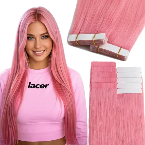 Miniatura 24 de Lacer Extensiones de cabello humano con cinta, cabello humano castaño mezclado con marrón oscuro con raíces de color marrón oscuro, invisible