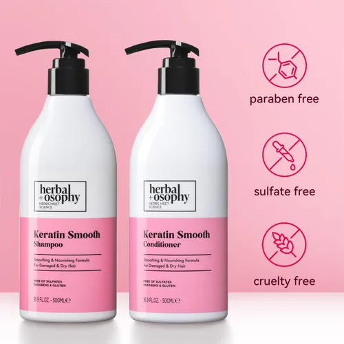 Miniatura 5 de Herbalosophy Juego de champú y acondicionador de queratina, fórmula nutritiva e hidratante para cabello dañado y seco, altamente hidrata y repara