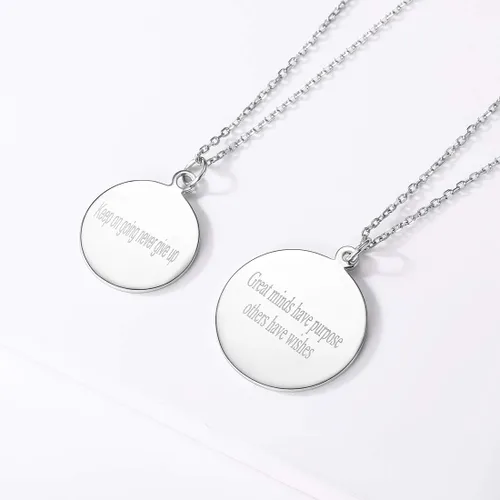 Miniatura 2 de SILVERCUTE Custom Initial Disc Necklace 925 Sterling Silver Minimalist Personalized CircleHeart Pendant Text Engravable with NameDateLocations Medal