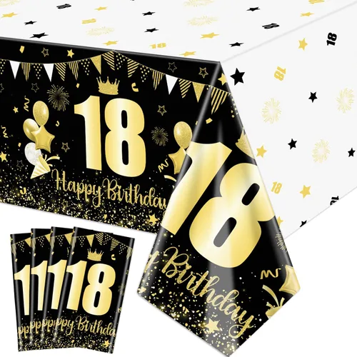 Mantel rectangular para fiesta de cumpleaños en color negro y dorado, 4 unidades, color negro y dorado, decoración de mesa de cumpleaños para