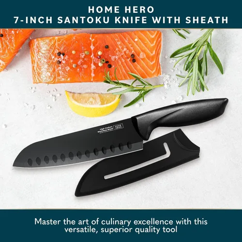 Miniatura 2 de Home Hero 2 cuchillos Santoku con funda, cuchillo de corte de acero inoxidable de alto carbono con mango ergonómico, cuchillo de cocina multiusos