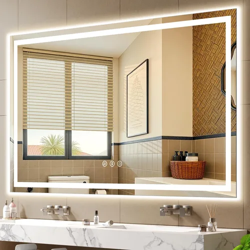 Miniatura 11 de 48x24 Inch LED Bathroom Mirror with Lights, Anti-Fog 3-Color Dimmable Memory Touch Control, Waterproof HD Tempered Glass, Wall Mounted Vanity Mirror