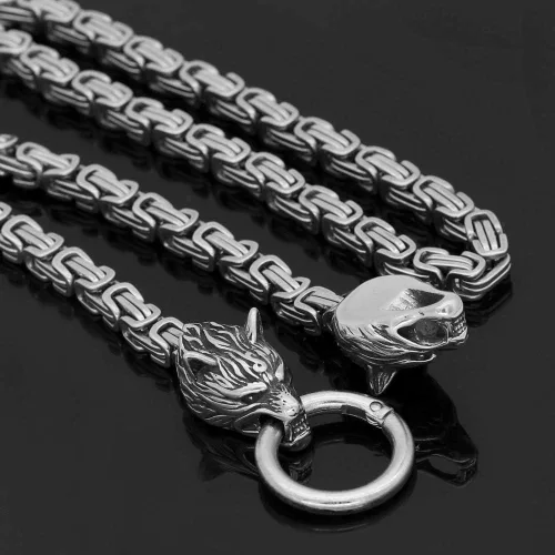 Miniatura 2 de GuoShuang Wolf Head with Thor Mjolnir Pendant Necklace Stainless Steel - King Chain