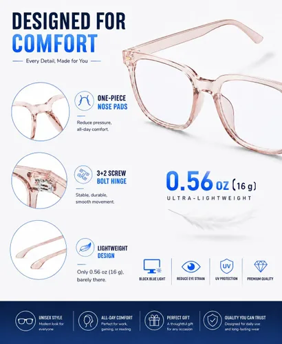 Miniatura 5 de PANNER Gafas cuadradas de gran tamaño con bloqueo de luz azul para mujeres y hombres, antirreflejos, reducen la fatiga ocular, gafas de computadora
