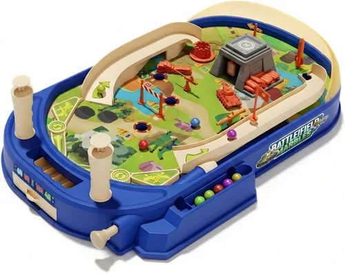 Battle Pinball Machine - Juego de arcade de mesa con obstáculos, lanzador de barra de tracción, aletas y objetivos de puntuación, mini pinball de 1