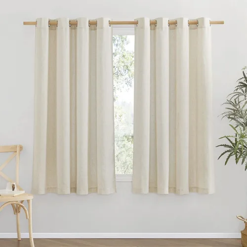 NICETOWN Cortinas de lino natural con textura de lino para dormitorio, mezcla de lino rústica con ojales en la parte superior, semitransparentes,