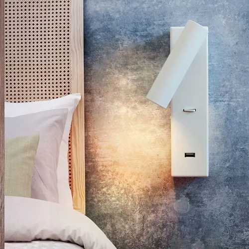 Miniatura 4 de Lámpara de pared para dormitorio, lámpara de lectura moderna para escritorio, foco LED con interruptor de botón y puerto de carga USB, luz giratoria