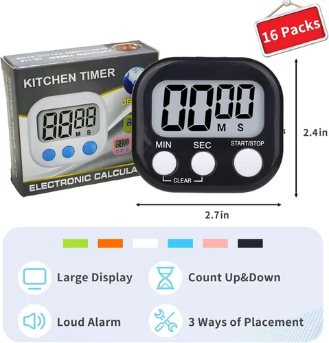 Miniatura 2 de 16 paquetes de temporizador digital multifunción temporizadores electrónicos para aula, pequeño cronómetro magnético de cuenta regresiva, mini reloj