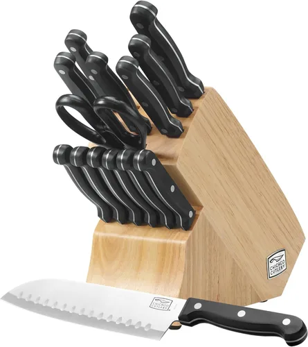 Miniatura 8 de Chicago Cutlery - Juego de cuchillos Malden (16 piezas) con bloque de cocina de madera y afilador incorporado, mangos contorneados y juego de Acero