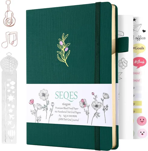 Miniatura 21 de Cuaderno Diario Punteado de Bala A5 Papel Grueso de 160gsm a Prueba de Sangre, Encuadernación Plana, 160 Páginas Numeradas Cuaderno