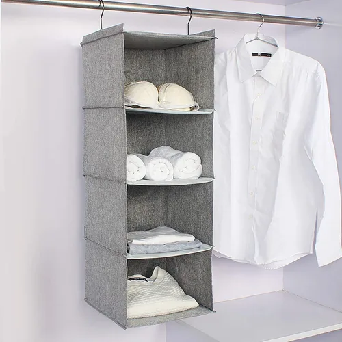Miniatura 8 de Organizador de Armario Colgante, Guardarropa Plegable de 4 Estantes para Autocaravana, Estantes Colgantes de Almacenamiento para Ropa Doblada, Gris