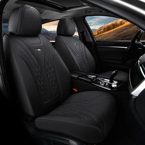 Miniatura 20 de Coverado - Juego completo de fundas de asiento delantero y trasero para automóvil, impermeable, piel de napa, protector, universal, para la mayoría