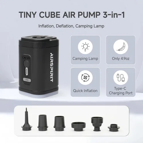 Miniatura 3 de Mini bomba de aire eléctrica portátil para inflables, luz de campamento (SOS), 5 boquillas universales, clip de mosquetón, recargable de 1200 mAh