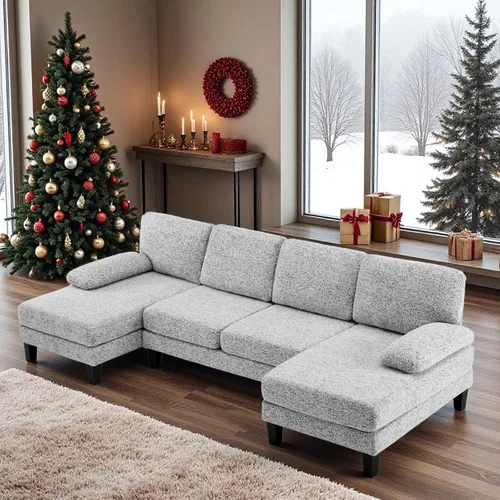Miniatura 11 de VINGLI Sofá seccional en forma de U de 110' con dos chaise, sofá pequeño asequible con 4 asientos, sofás cómodos de tela chenille para sala