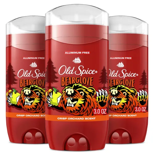 Old Spice Desodorante sin aluminio para hombres, protección contra olores 24/7, frescura 24/7 y aroma duradero, se aplica transparente, Bearglove