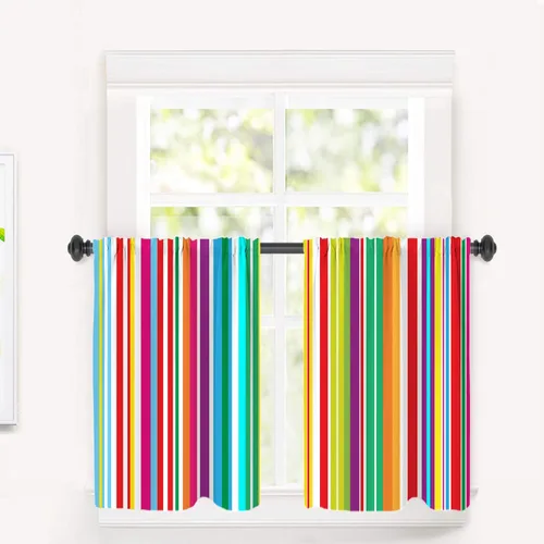 Miniatura 65 de Cortinas de cocina de hojas de arce otoñales para ventanas, hojas verdes y rojas sobre cenefas opacas negras, tratamientos de ventana de poliéster