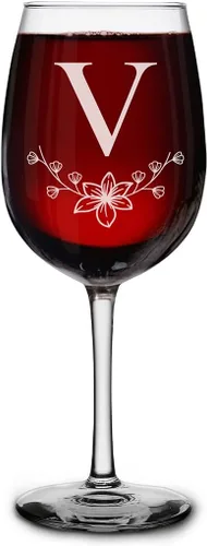 Miniatura 24 de shop4ever Copa de vino con monograma con monograma floral con inicial grabada, copa de vino de 16 onzas, elegante copa de vino de letra B