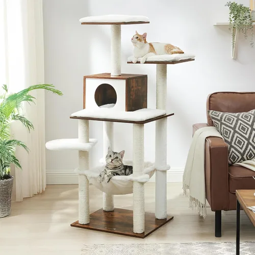 Miniatura 10 de Feandrea Árbol para gatos, torre moderna para gatos de 56.3 pulgadas, condominio de felpa de varios niveles con postes rascadores, hamaca, cojín