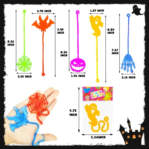 Miniatura 5 de Juguetes de Halloween, regalos a granel para niños, 100 unidades, golosinas adhesivas para manos sin dulces, regalos de fiesta para niños pequeños