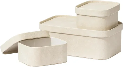 La Jolie Maison Cajas de almacenamiento de cuero vegano con tapas, juego de 3 contenedores de almacenamiento decorativos para organizar cajas de