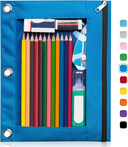 Miniatura 22 de Forvencer Estuche para lápices de 3 anillas, estuche transparente con cremallera suave, bolsa de lápices de gran capacidad con 3 ojales reforzados
