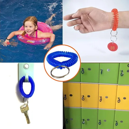 Miniatura 4 de 10 pulseras coloridas de bobina de muñeca, llavero en espiral, pulsera para llavero para piscina, gimnasio, insignia de identificación