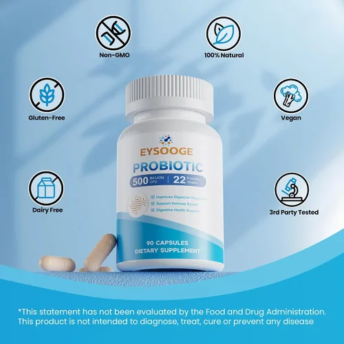 Miniatura 6 de Probióticos para mujeres y hombres, 500 mil millones de UFC, 22 cepas + prebióticos orgánicos, probióticos diarios para la salud digestiva, inmune e