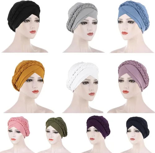 Miniatura 8 de Gorras de turbante africanas para mujer, gorro con torsión, preatado, doble trenza