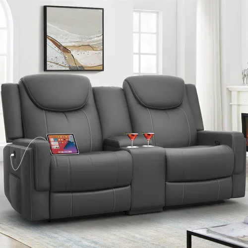 Miniatura 9 de Dresegmt Sofá reclinable, 2 vías multifunción manual de 3 plazas con portavasos, almacenamiento y puertos USB, moderno sofá multifuncional, sofá