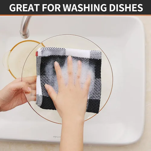 Miniatura 4 de Homaxy Paños de cocina 100% algodón, tejido gofre a cuadros, 12 x 12 pulgadas, toallas de platos súper suaves y absorbentes, de secado rápido