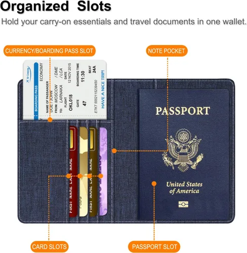 Miniatura 4 de Fintie - Funda para tarjetas y pasaporte, de piel sintética, bloqueo RFID, cartera de viajes (mezclilla índigomarrón)