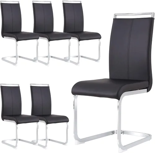 Miniatura 8 de gopop Juego de sillas de comedor, sillas modernas de metal con asiento acolchado de piel sintética, respaldo alto y patas cromadas resistentes, claro