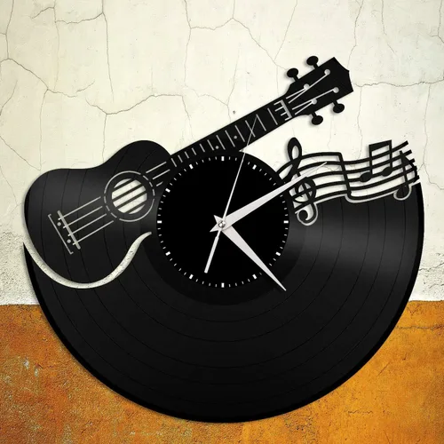 Reloj de pared de vinilo para ukelele, regalo único para amantes de la música, decoración vintage, diseño vintage, oficina, bar, habitación,