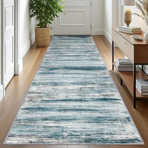 Miniatura 150 de KOZYFLY – Alfombra de pasillo moderna y lavable de diseño abstracto verde, 2 x 5 pies, antideslizante, suave y de pelo corto, ideal para cocina
