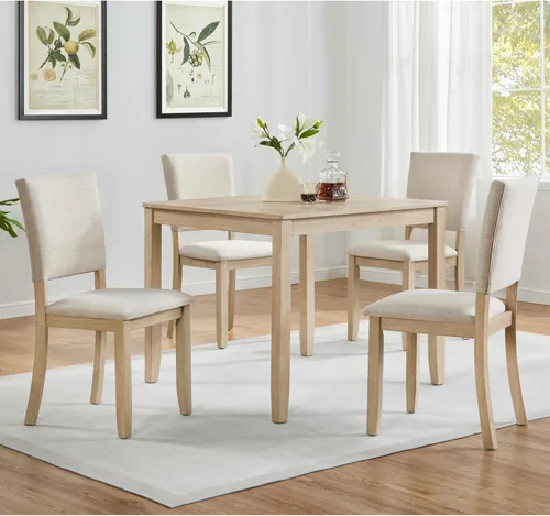 Harper & Bright Designs Juego Moderno de Mesa de Comedor de 5 Piezas de Madera para 4 - Mesa de Cocina Cuadrada Pequeña de 34.5" & Sillas con Roble