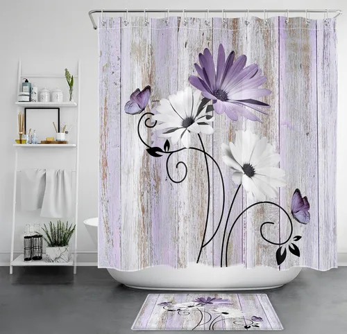 Miniatura 18 de LB Cortina de ducha de otoño para baño, divertido gato negro con fantasma en la bañera en el bosque de otoño, cortina de ducha de tela de cosecha