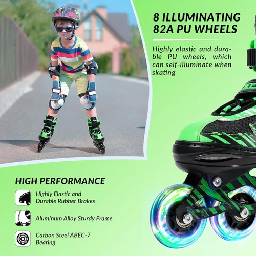 Miniatura 3 de Patines en línea ajustables para niños y niñas de 5-8 y 8-12 años con ruedas iluminadas, patines para niños de 4-12 años, patines para adolescentes