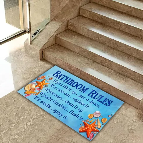 Miniatura 5 de Decoración de baño de playa, tapete con reglas de baño, diseño de estrella de mar de mar, bienvenida, porche, patio, garaje, decoración de área